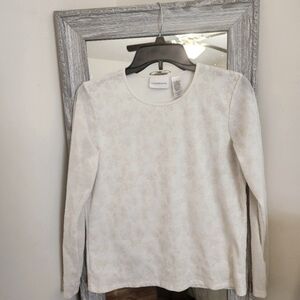 Liz Claiborne Cream Floral Long Sleeve Top (M)